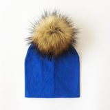 BEABY - Bonnet avec Pompon pour Bébé Accessoires Enfant Bleu - Pompon Foncé - Parents Sereins