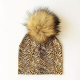 BEABY - Bonnet avec Pompon pour Bébé Accessoires Enfant Léopard - Pompon Foncé - Parents Sereins