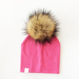 BEABY - Bonnet avec Pompon pour Bébé Accessoires Enfant Rose- Pompon Foncé - Parents Sereins