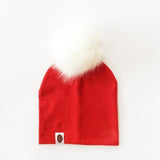 BEABY - Bonnet avec Pompon pour Bébé Accessoires Enfant Rouge - Pompon Blanc - Parents Sereins