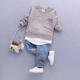 Ensemble 2 Pièces Trendy - Sweat & Pantalon / Garçon & Fille Ensemble - Vêtements Enfant Bébé Gris Manches Longues / 12M - Parents Sereins