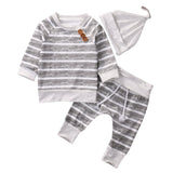 Ensemble 3 Pièces à Rayures - Pull, Pantalon & Bonnet Ensemble - Vêtements Enfant Bébé Gris / 0-3 mois - Parents Sereins
