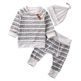 Ensemble 3 Pièces à Rayures - Pull, Pantalon & Bonnet Ensemble - Vêtements Enfant Bébé Gris / 0-3 mois - Parents Sereins